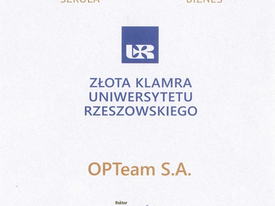 Złota Klamra Uniwersytetu Rzeszowskiego dla OPTeam SA